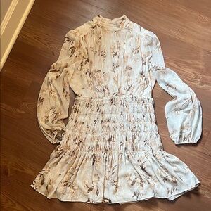 House of Harlow 1960 Cream Floral Smocked Long-Sleeve Dress